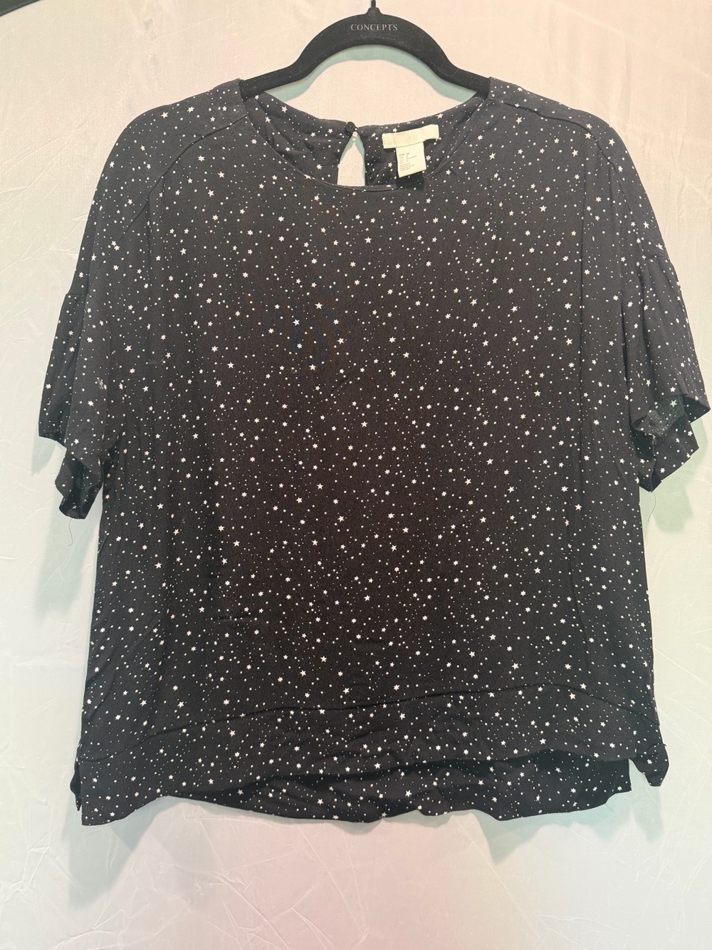 H&M Black Star Print Puff Sleeve Blouse